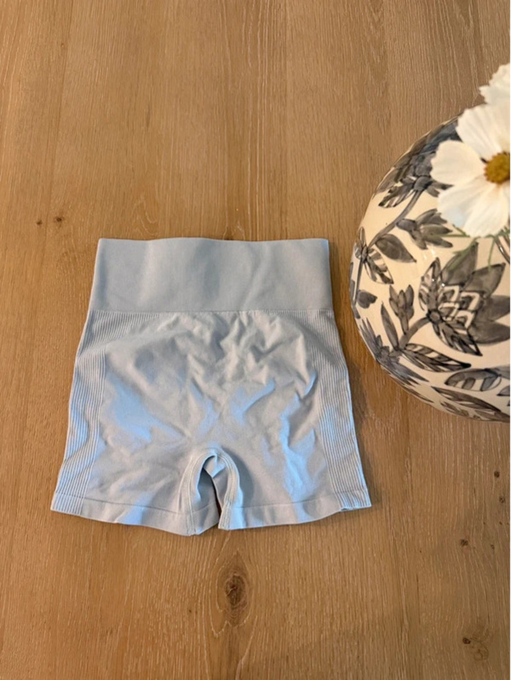 Gray high-waisted biker shorts